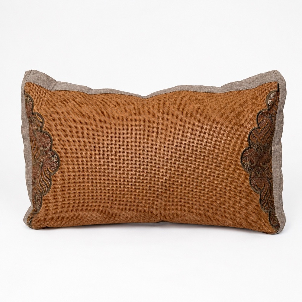 Heng Yuan Xiang Tea Jasmine Filled Lumbar Pillow Aromatic Woven Floral 21x10.5